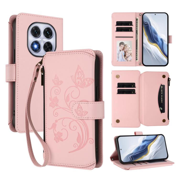 Butterfly Love Flower Multi-card Zipper Wallet Leather Phone Case, For Redmi A5 4G 173.3mm, For Redmi Note 14S 4G / Note 13 Pro 4G, For Redmi Note 14 4G 164.84mm, For Redmi Note 14 Pro 5G / Note 14 Pro+ 5G, For Redmi Note 14 5G / Poco M7 Pro 5G        ...