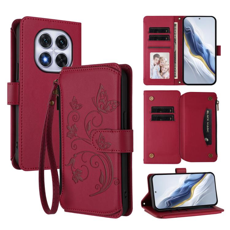 Butterfly Love Flower Multi-card Zipper Wallet Leather Phone Case, For Redmi A5 4G 173.3mm, For Redmi Note 14S 4G / Note 13 Pro 4G, For Redmi Note 14 4G 164.84mm, For Redmi Note 14 Pro 5G / Note 14 Pro+ 5G, For Redmi Note 14 5G / Poco M7 Pro 5G        ...