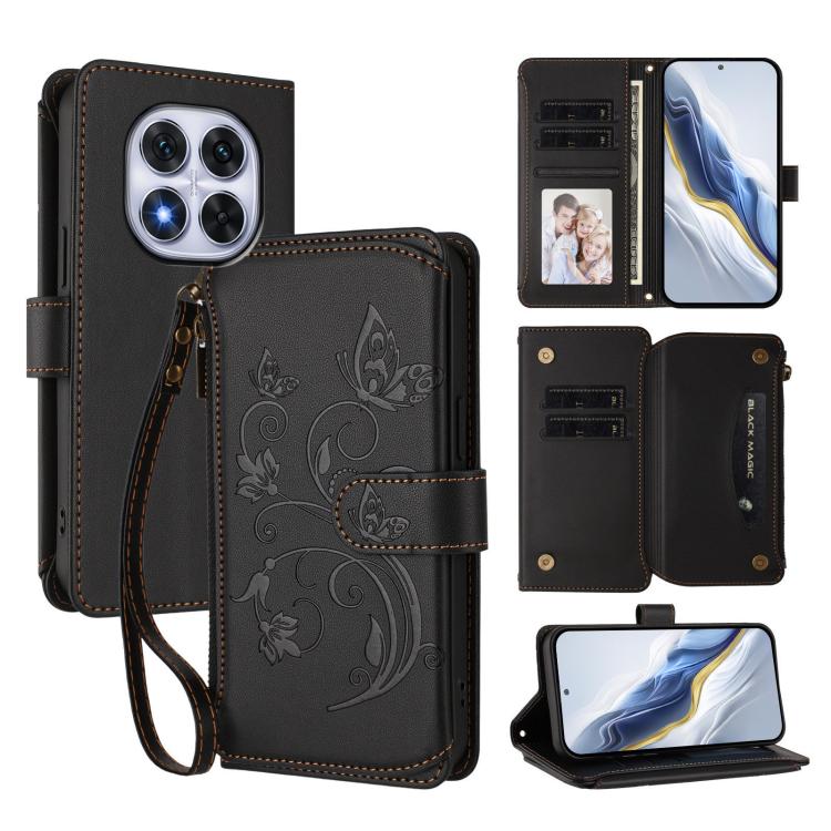 Butterfly Love Flower Multi-card Zipper Wallet Leather Phone Case, For Redmi A5 4G 173.3mm, For Redmi Note 14S 4G / Note 13 Pro 4G, For Redmi Note 14 4G 164.84mm, For Redmi Note 14 Pro 5G / Note 14 Pro+ 5G, For Redmi Note 14 5G / Poco M7 Pro 5G        ...