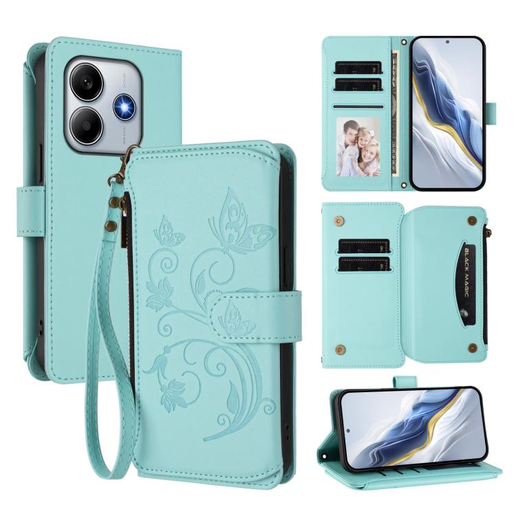 Butterfly Love Flower Multi-card Zipper Wallet Leather Phone Case, For Redmi A5 4G 173.3mm, For Redmi Note 14S 4G / Note 13 Pro 4G, For Redmi Note 14 4G 164.84mm, For Redmi Note 14 Pro 5G / Note 14 Pro+ 5G, For Redmi Note 14 5G / Poco M7 Pro 5G        ...