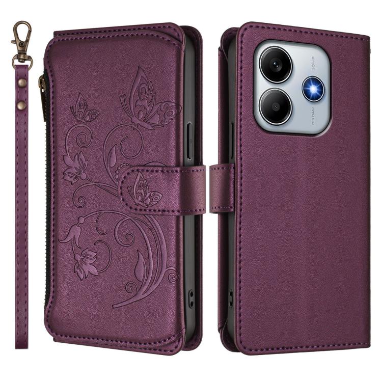 Butterfly Love Flower Multi-card Zipper Wallet Leather Phone Case, For Redmi Note 14 4G 163.25mm, For Redmi A4 5G / A3 Pro / 14C 4G / 14R, For Redmi K70 Ultra, For Redmi A3 / A3x / Poco C61, For Redmi 13C 4G / 5G / Poco C65, For Redmi Note 13 4G