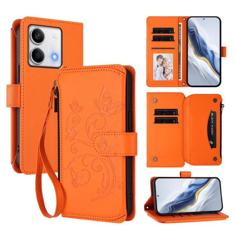 Butterfly Love Flower Multi-card Zipper Wallet Leather Phone Case, For Redmi Note 13 Pro 5G / Poco X6, For Redmi Note 13 5G, For Redmi Note 13 Pro+, For Redmi 12 4G / 5G / Note 12R, For Redmi Note 12T Pro / K50i, For Redmi Note 12 Turbo / Poco F5