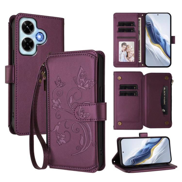 Butterfly Love Flower Multi-card Zipper Wallet Leather Phone Case, For Redmi Note 14 4G 163.25mm, For Redmi A4 5G / A3 Pro / 14C 4G / 14R, For Redmi K70 Ultra, For Redmi A3 / A3x / Poco C61, For Redmi 13C 4G / 5G / Poco C65, For Redmi Note 13 4G
