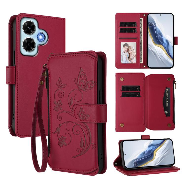 Butterfly Love Flower Multi-card Zipper Wallet Leather Phone Case, For Redmi Note 14 4G 163.25mm, For Redmi A4 5G / A3 Pro / 14C 4G / 14R, For Redmi K70 Ultra, For Redmi A3 / A3x / Poco C61, For Redmi 13C 4G / 5G / Poco C65, For Redmi Note 13 4G
