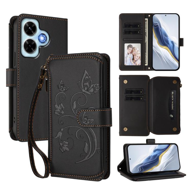 Butterfly Love Flower Multi-card Zipper Wallet Leather Phone Case, For Redmi Note 14 4G 163.25mm, For Redmi A4 5G / A3 Pro / 14C 4G / 14R, For Redmi K70 Ultra, For Redmi A3 / A3x / Poco C61, For Redmi 13C 4G / 5G / Poco C65, For Redmi Note 13 4G