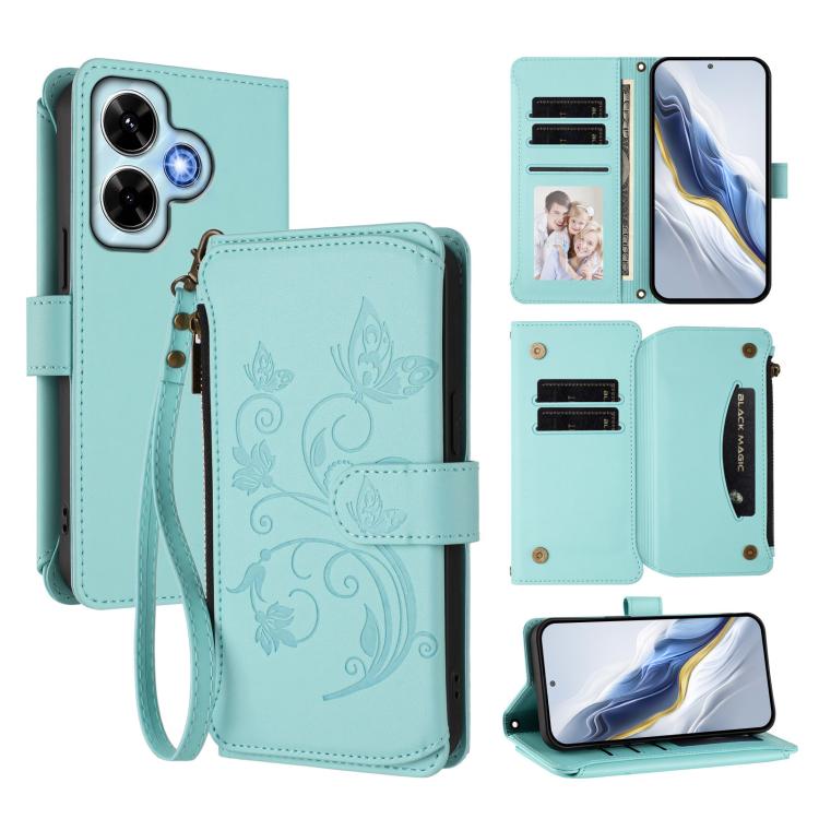 Butterfly Love Flower Multi-card Zipper Wallet Leather Phone Case, For Redmi Note 14 4G 163.25mm, For Redmi A4 5G / A3 Pro / 14C 4G / 14R, For Redmi K70 Ultra, For Redmi A3 / A3x / Poco C61, For Redmi 13C 4G / 5G / Poco C65, For Redmi Note 13 4G
