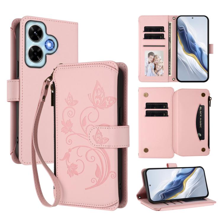 Butterfly Love Flower Multi-card Zipper Wallet Leather Phone Case, For Redmi Note 14 4G 163.25mm, For Redmi A4 5G / A3 Pro / 14C 4G / 14R, For Redmi K70 Ultra, For Redmi A3 / A3x / Poco C61, For Redmi 13C 4G / 5G / Poco C65, For Redmi Note 13 4G