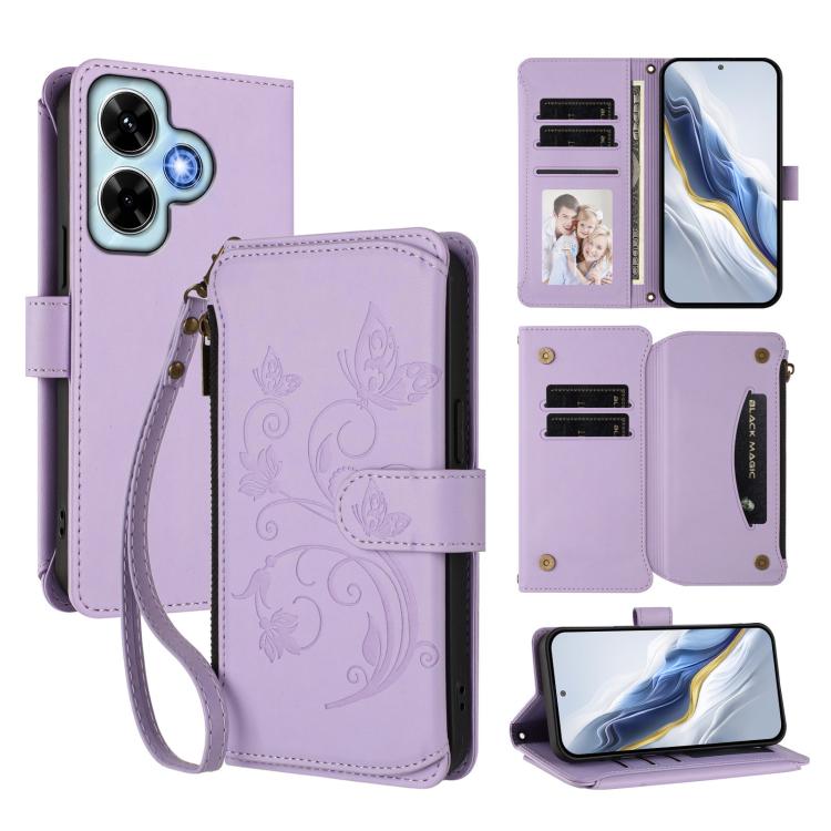 Butterfly Love Flower Multi-card Zipper Wallet Leather Phone Case, For Redmi Note 14 4G 163.25mm, For Redmi A4 5G / A3 Pro / 14C 4G / 14R, For Redmi K70 Ultra, For Redmi A3 / A3x / Poco C61, For Redmi 13C 4G / 5G / Poco C65, For Redmi Note 13 4G