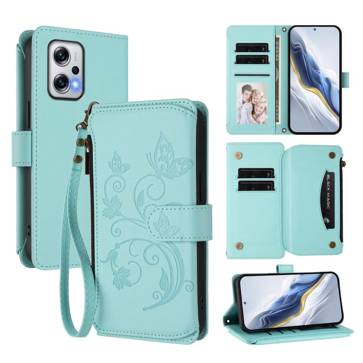 Butterfly Love Flower Multi-card Zipper Wallet Leather Phone Case, For Redmi Note 13 Pro 5G / Poco X6, For Redmi Note 13 5G, For Redmi Note 13 Pro+, For Redmi 12 4G / 5G / Note 12R, For Redmi Note 12T Pro / K50i, For Redmi Note 12 Turbo / Poco F5
