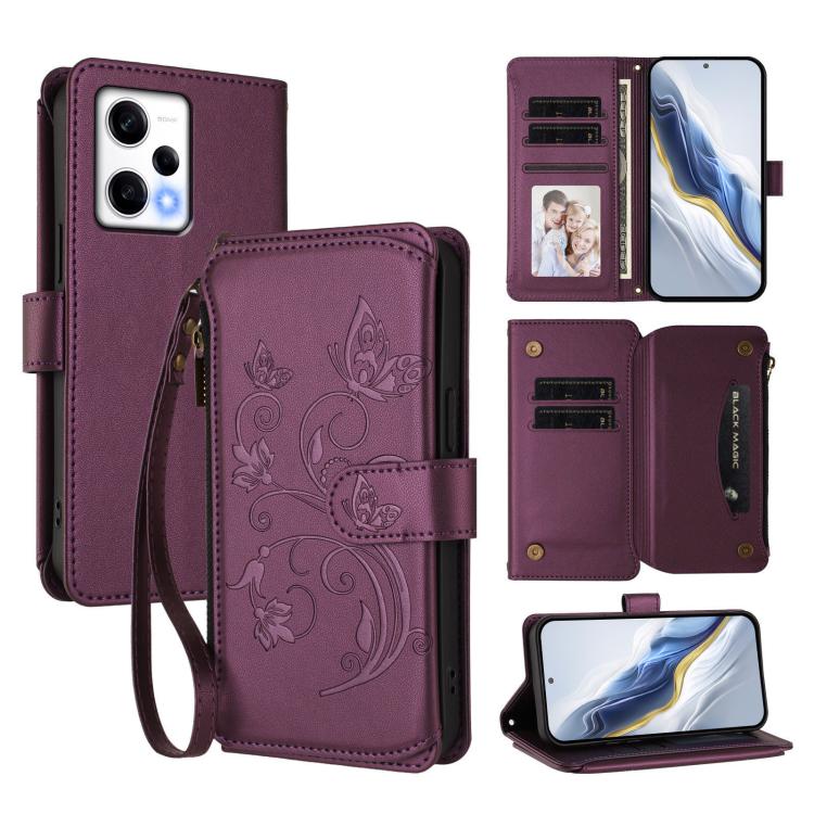 Butterfly Love Flower Multi-card Zipper Wallet Leather Phone Case, For Redmi 11A / Poco C55, For Redmi Note 12 Pro+ Global, For Redmi Note 12 Pro 5G Global / Speed, For Redmi Note 12 5G Global / Poco X5, For Redmi 10 5G / 11 Prime 5G                   ...