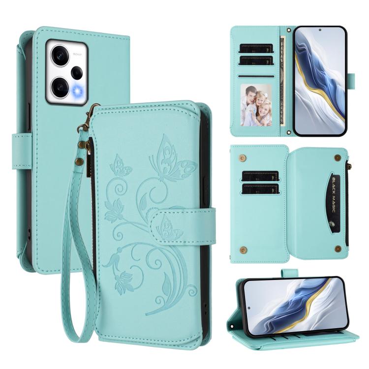 Butterfly Love Flower Multi-card Zipper Wallet Leather Phone Case, For Redmi 11A / Poco C55, For Redmi Note 12 Pro+ Global, For Redmi Note 12 Pro 5G Global / Speed, For Redmi Note 12 5G Global / Poco X5, For Redmi 10 5G / 11 Prime 5G                   ...