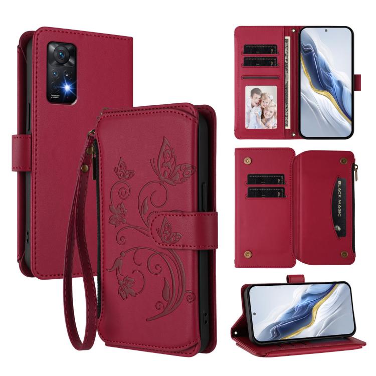Butterfly Love Flower Multi-card Zipper Wallet Leather Phone Case, For Redmi K60 / K60 Pro, For Redmi Note 12S / Note 11S 4G, For Redmi A1+ / A2+ / Poco C51, For Redmi Note 12 Pro 4G / Note 11 Pro 5G, For Redmi Note 12 4G Global, For Redmi A1 / Redmi A2
