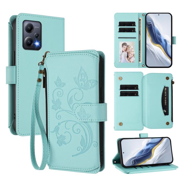 Butterfly Love Flower Multi-card Zipper Wallet Leather Phone Case, For Redmi 11A / Poco C55, For Redmi Note 12 Pro+ Global, For Redmi Note 12 Pro 5G Global / Speed, For Redmi Note 12 5G Global / Poco X5, For Redmi 10 5G / 11 Prime 5G                   ...
