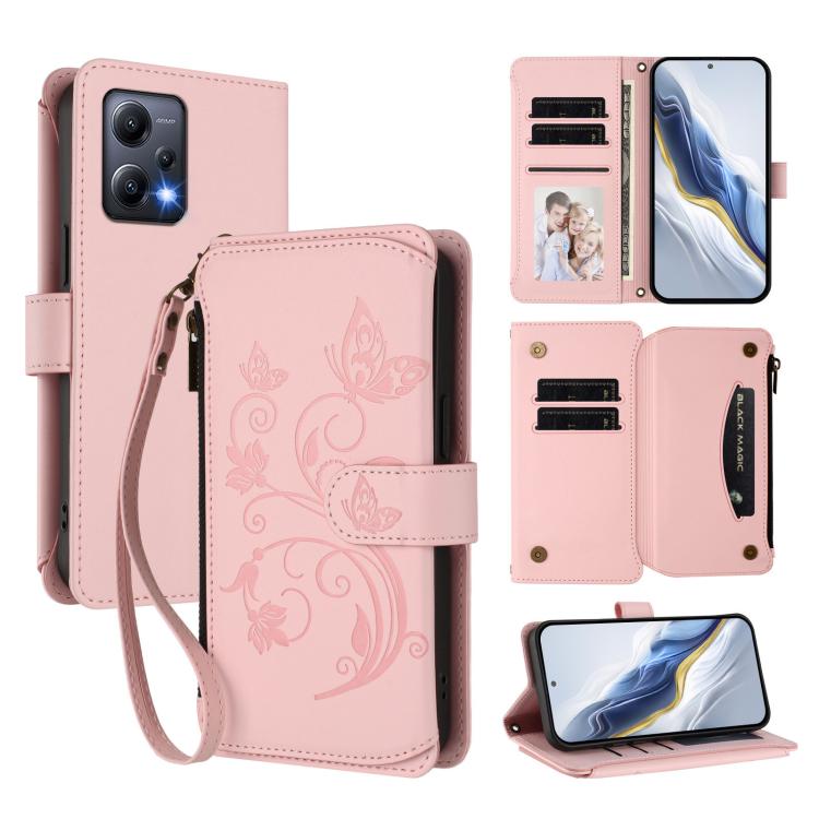 Butterfly Love Flower Multi-card Zipper Wallet Leather Phone Case, For Redmi 11A / Poco C55, For Redmi Note 12 Pro+ Global, For Redmi Note 12 Pro 5G Global / Speed, For Redmi Note 12 5G Global / Poco X5, For Redmi 10 5G / 11 Prime 5G                   ...