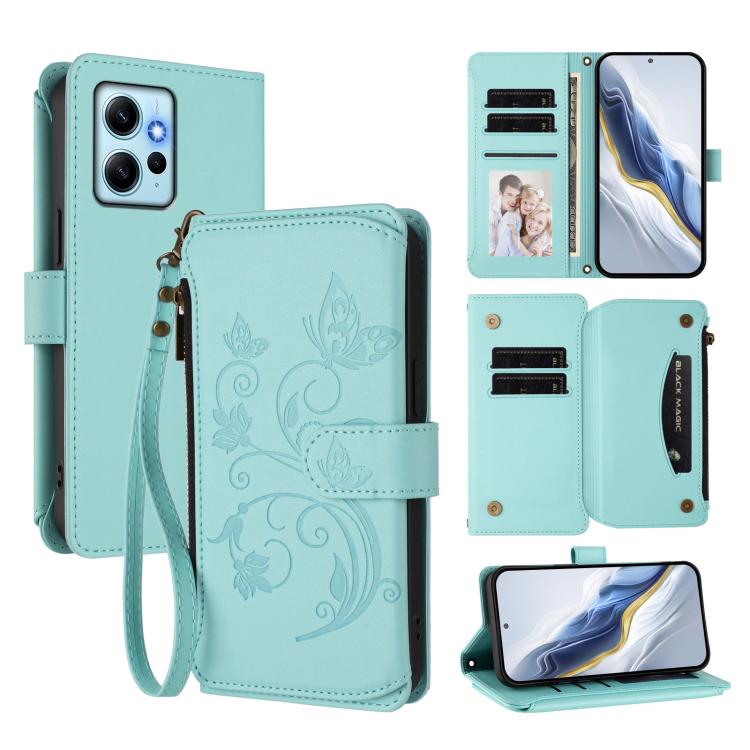 Butterfly Love Flower Multi-card Zipper Wallet Leather Phone Case, For Redmi K60 / K60 Pro, For Redmi Note 12S / Note 11S 4G, For Redmi A1+ / A2+ / Poco C51, For Redmi Note 12 Pro 4G / Note 11 Pro 5G, For Redmi Note 12 4G Global, For Redmi A1 / Redmi A2