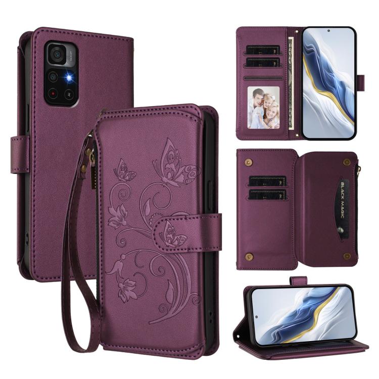 Butterfly Love Flower Multi-card Zipper Wallet Leather Phone Case, For Redmi Note 11S 5G / Poco M4 Pro 5G, For Redmi 10A / Redmi 9C, For Redmi 10 2022