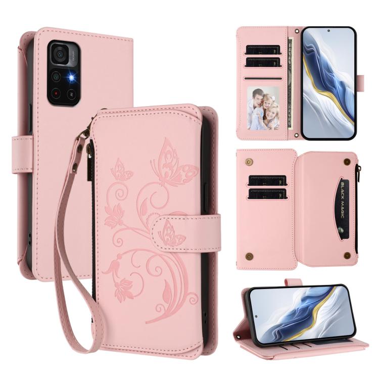 Butterfly Love Flower Multi-card Zipper Wallet Leather Phone Case, For Redmi Note 11S 5G / Poco M4 Pro 5G, For Redmi 10A / Redmi 9C, For Redmi 10 2022