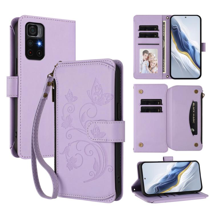 Butterfly Love Flower Multi-card Zipper Wallet Leather Phone Case, For Redmi Note 11S 5G / Poco M4 Pro 5G, For Redmi 10A / Redmi 9C, For Redmi 10 2022