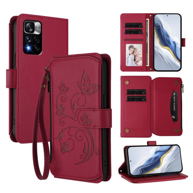 Butterfly Love Flower Multi-card Zipper Wallet Leather Phone Case, For Redmi 11A / Poco C55, For Redmi Note 12 Pro+ Global, For Redmi Note 12 Pro 5G Global / Speed, For Redmi Note 12 5G Global / Poco X5, For Redmi 10 5G / 11 Prime 5G                   ...