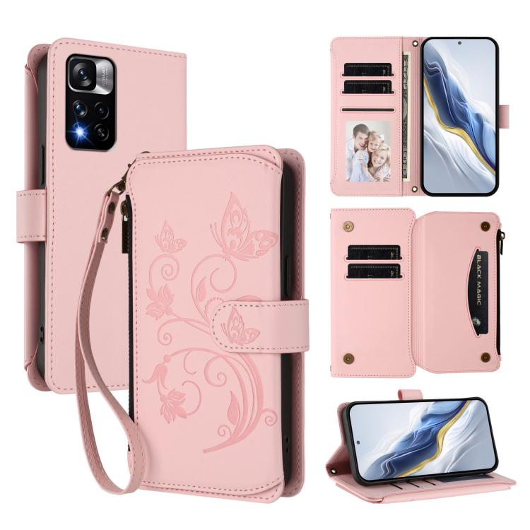 Butterfly Love Flower Multi-card Zipper Wallet Leather Phone Case, For Redmi 11A / Poco C55, For Redmi Note 12 Pro+ Global, For Redmi Note 12 Pro 5G Global / Speed, For Redmi Note 12 5G Global / Poco X5, For Redmi 10 5G / 11 Prime 5G                   ...