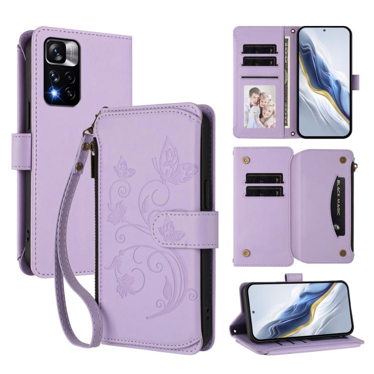Butterfly Love Flower Multi-card Zipper Wallet Leather Phone Case, For Redmi 11A / Poco C55, For Redmi Note 12 Pro+ Global, For Redmi Note 12 Pro 5G Global / Speed, For Redmi Note 12 5G Global / Poco X5, For Redmi 10 5G / 11 Prime 5G                   ...