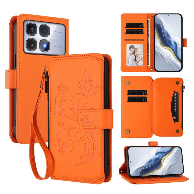 Butterfly Love Flower Multi-card Zipper Wallet Leather Phone Case, For Redmi Note 14 4G 163.25mm, For Redmi A4 5G / A3 Pro / 14C 4G / 14R, For Redmi K70 Ultra, For Redmi A3 / A3x / Poco C61, For Redmi 13C 4G / 5G / Poco C65, For Redmi Note 13 4G