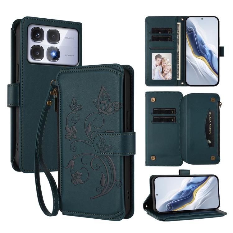 Butterfly Love Flower Multi-card Zipper Wallet Leather Phone Case, For Redmi Note 14 4G 163.25mm, For Redmi A4 5G / A3 Pro / 14C 4G / 14R, For Redmi K70 Ultra, For Redmi A3 / A3x / Poco C61, For Redmi 13C 4G / 5G / Poco C65, For Redmi Note 13 4G