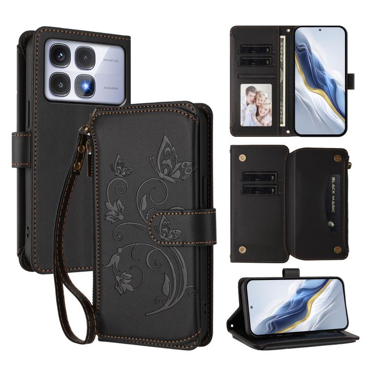 Butterfly Love Flower Multi-card Zipper Wallet Leather Phone Case, For Redmi Note 14 4G 163.25mm, For Redmi A4 5G / A3 Pro / 14C 4G / 14R, For Redmi K70 Ultra, For Redmi A3 / A3x / Poco C61, For Redmi 13C 4G / 5G / Poco C65, For Redmi Note 13 4G