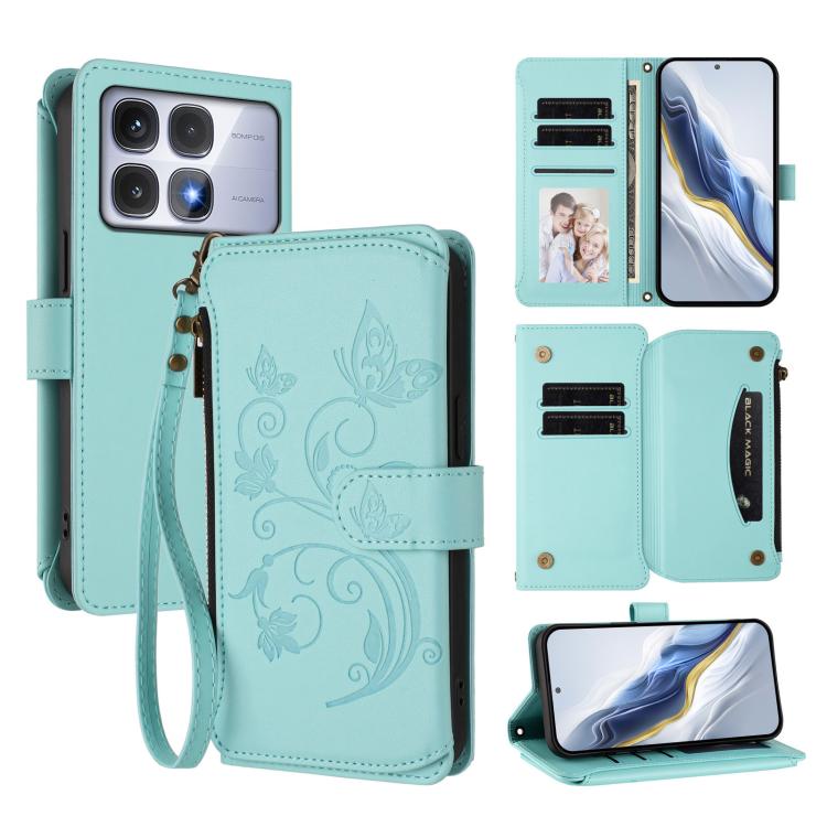 Butterfly Love Flower Multi-card Zipper Wallet Leather Phone Case, For Redmi Note 14 4G 163.25mm, For Redmi A4 5G / A3 Pro / 14C 4G / 14R, For Redmi K70 Ultra, For Redmi A3 / A3x / Poco C61, For Redmi 13C 4G / 5G / Poco C65, For Redmi Note 13 4G