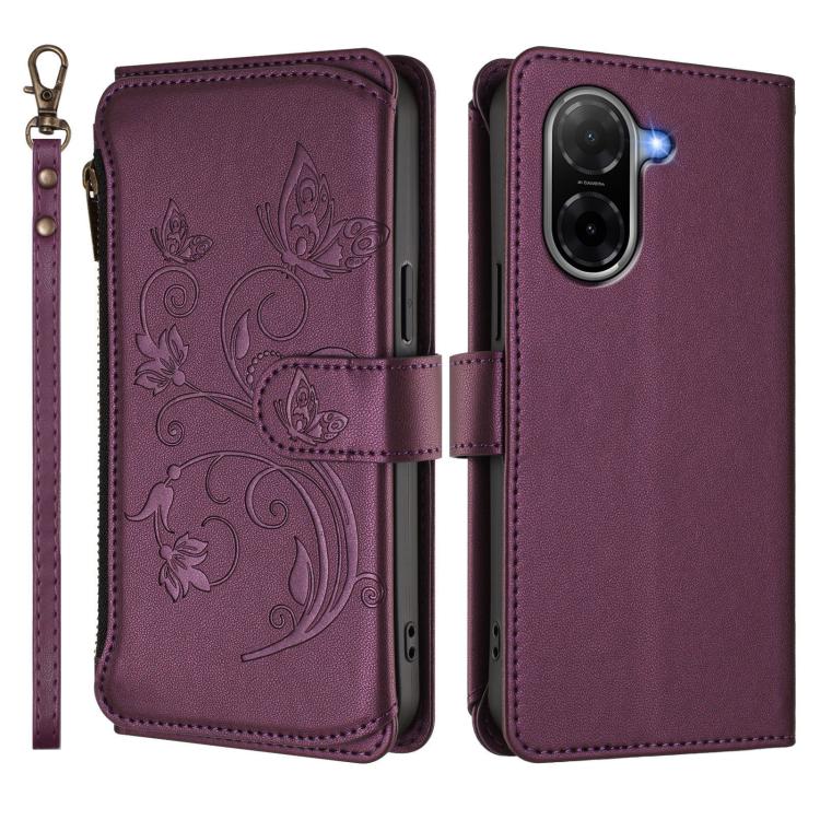 Butterfly Love Flower Multi-card Zipper Wallet Leather Phone Case, For Redmi A5 4G 173.3mm, For Redmi Note 14S 4G / Note 13 Pro 4G, For Redmi Note 14 4G 164.84mm, For Redmi Note 14 Pro 5G / Note 14 Pro+ 5G, For Redmi Note 14 5G / Poco M7 Pro 5G        ...
