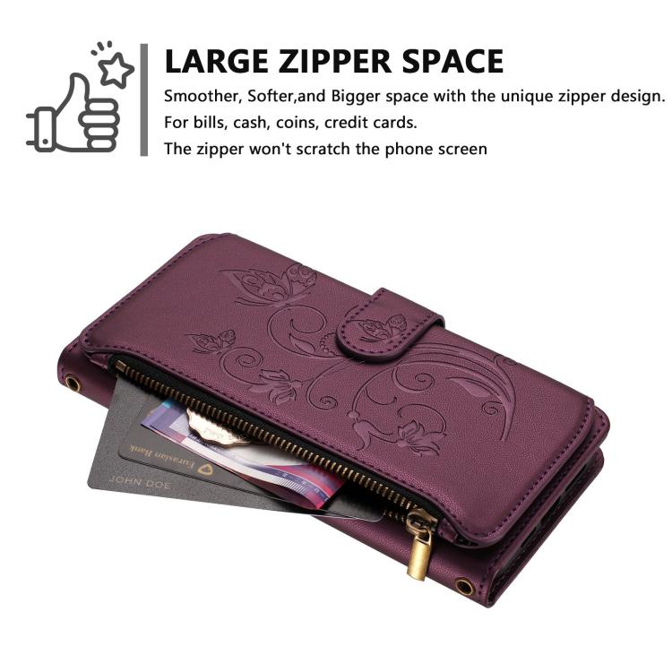 Butterfly Love Flower Multi-card Zipper Wallet Leather Phone Case, For Redmi A5 4G 173.3mm, For Redmi Note 14S 4G / Note 13 Pro 4G, For Redmi Note 14 4G 164.84mm, For Redmi Note 14 Pro 5G / Note 14 Pro+ 5G, For Redmi Note 14 5G / Poco M7 Pro 5G        ...