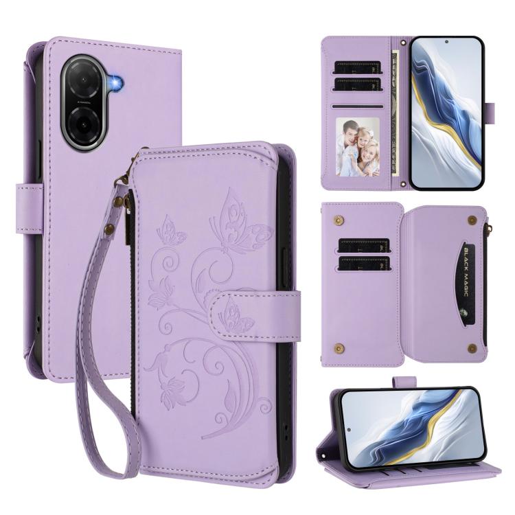 Butterfly Love Flower Multi-card Zipper Wallet Leather Phone Case, For Redmi A5 4G 173.3mm, For Redmi Note 14S 4G / Note 13 Pro 4G, For Redmi Note 14 4G 164.84mm, For Redmi Note 14 Pro 5G / Note 14 Pro+ 5G, For Redmi Note 14 5G / Poco M7 Pro 5G        ...