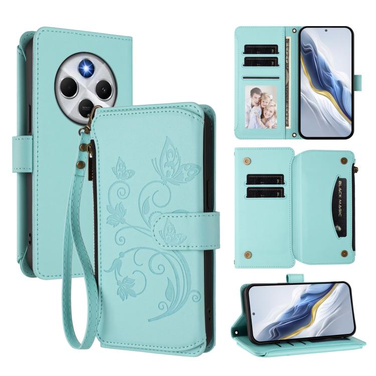 Butterfly Love Flower Multi-card Zipper Wallet Leather Phone Case, For Redmi Note 14 4G 163.25mm, For Redmi A4 5G / A3 Pro / 14C 4G / 14R, For Redmi K70 Ultra, For Redmi A3 / A3x / Poco C61, For Redmi 13C 4G / 5G / Poco C65, For Redmi Note 13 4G
