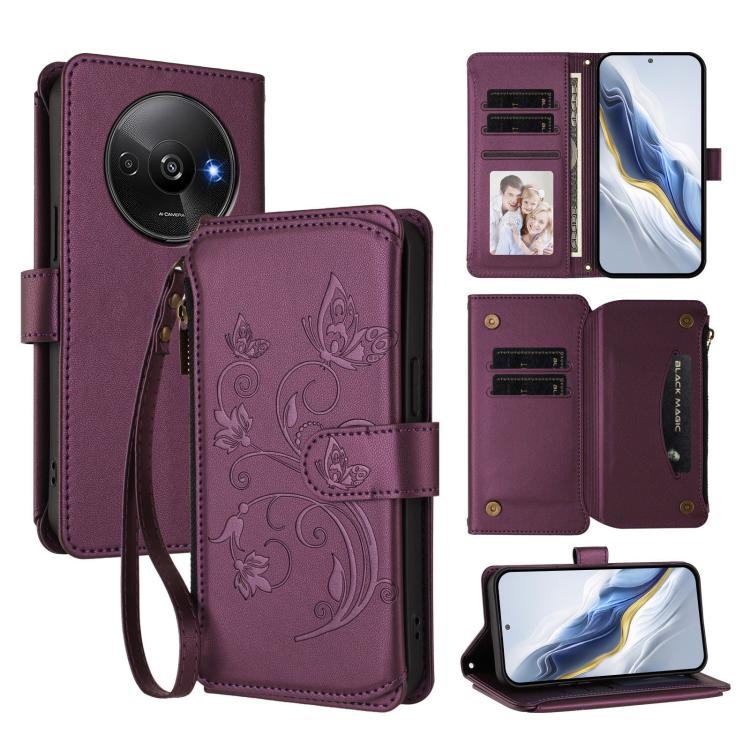 Butterfly Love Flower Multi-card Zipper Wallet Leather Phone Case, For Redmi Note 14 4G 163.25mm, For Redmi A4 5G / A3 Pro / 14C 4G / 14R, For Redmi K70 Ultra, For Redmi A3 / A3x / Poco C61, For Redmi 13C 4G / 5G / Poco C65, For Redmi Note 13 4G