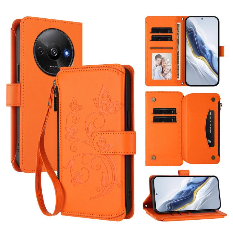 Butterfly Love Flower Multi-card Zipper Wallet Leather Phone Case, For Redmi Note 14 4G 163.25mm, For Redmi A4 5G / A3 Pro / 14C 4G / 14R, For Redmi K70 Ultra, For Redmi A3 / A3x / Poco C61, For Redmi 13C 4G / 5G / Poco C65, For Redmi Note 13 4G