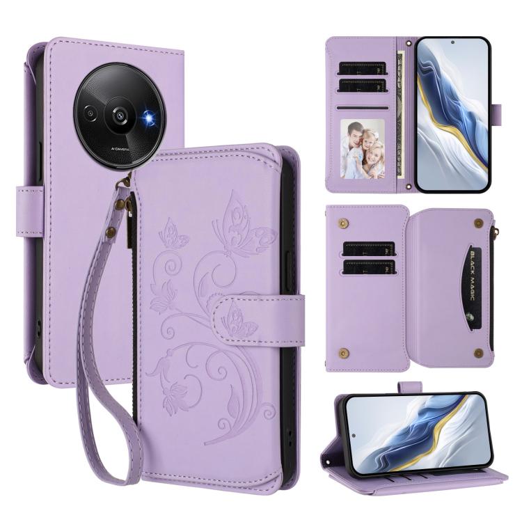 Butterfly Love Flower Multi-card Zipper Wallet Leather Phone Case, For Redmi Note 14 4G 163.25mm, For Redmi A4 5G / A3 Pro / 14C 4G / 14R, For Redmi K70 Ultra, For Redmi A3 / A3x / Poco C61, For Redmi 13C 4G / 5G / Poco C65, For Redmi Note 13 4G