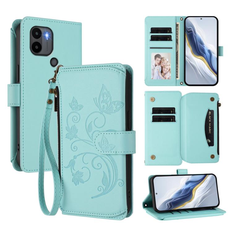 Butterfly Love Flower Multi-card Zipper Wallet Leather Phone Case, For Redmi K60 / K60 Pro, For Redmi Note 12S / Note 11S 4G, For Redmi A1+ / A2+ / Poco C51, For Redmi Note 12 Pro 4G / Note 11 Pro 5G, For Redmi Note 12 4G Global, For Redmi A1 / Redmi A2