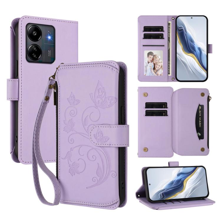 Butterfly Love Flower Multi-card Zipper Wallet Leather Phone Case, For Redmi Note 14 4G 163.25mm, For Redmi A4 5G / A3 Pro / 14C 4G / 14R, For Redmi K70 Ultra, For Redmi A3 / A3x / Poco C61, For Redmi 13C 4G / 5G / Poco C65, For Redmi Note 13 4G