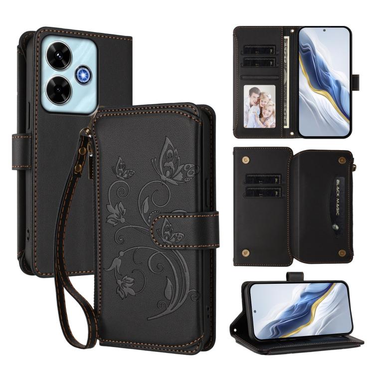 Butterfly Love Flower Multi-card Zipper Wallet Leather Phone Case, For Redmi Note 15 4G / 5G Global 164mm, For Redmi Note 15 Pro 5G Global 163.6mm, For Redmi 15 5G Global / 15 4G SEA 169.5mm, For Redmi 15 5G / 4G EU 171mm, For Redmi Turbo 4 Pro / Poco ...