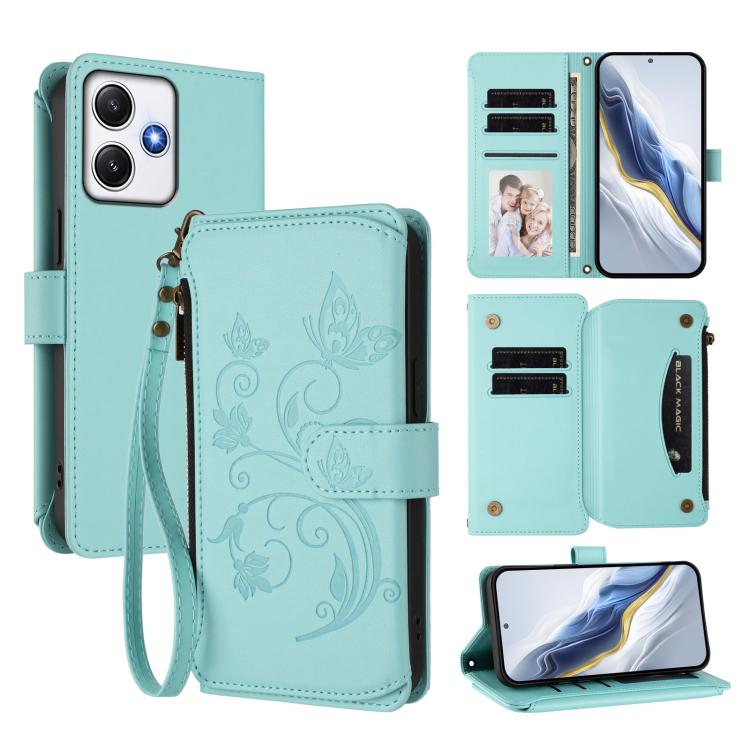 Butterfly Love Flower Multi-card Zipper Wallet Leather Phone Case, For Redmi Note 13 Pro 5G / Poco X6, For Redmi Note 13 5G, For Redmi Note 13 Pro+, For Redmi 12 4G / 5G / Note 12R, For Redmi Note 12T Pro / K50i, For Redmi Note 12 Turbo / Poco F5