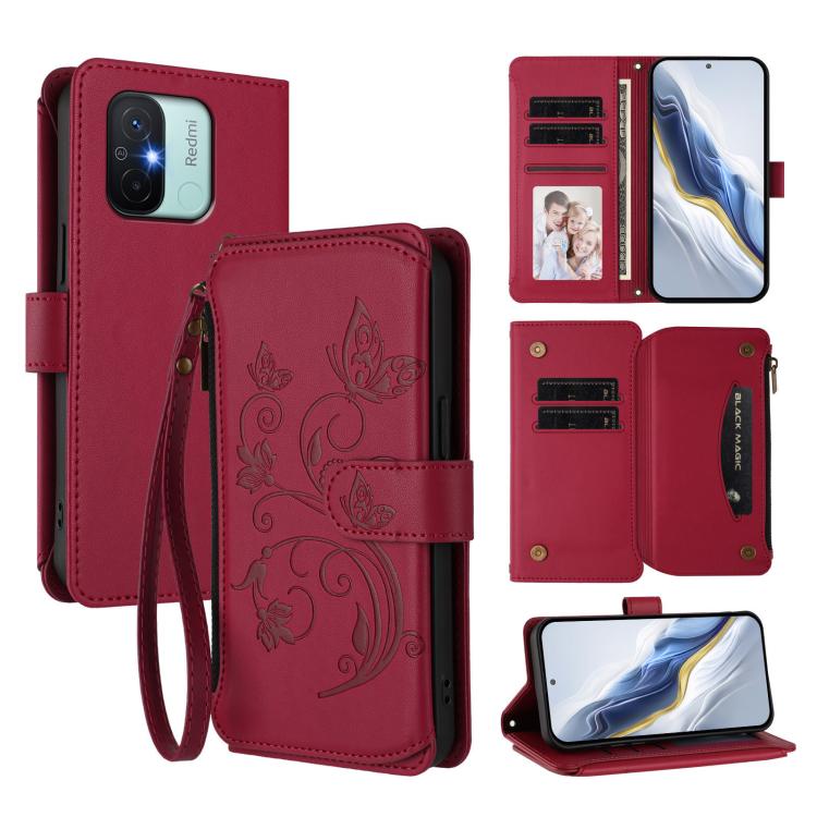 Butterfly Love Flower Multi-card Zipper Wallet Leather Phone Case, For Redmi 11A / Poco C55, For Redmi Note 12 Pro+ Global, For Redmi Note 12 Pro 5G Global / Speed, For Redmi Note 12 5G Global / Poco X5, For Redmi 10 5G / 11 Prime 5G                   ...