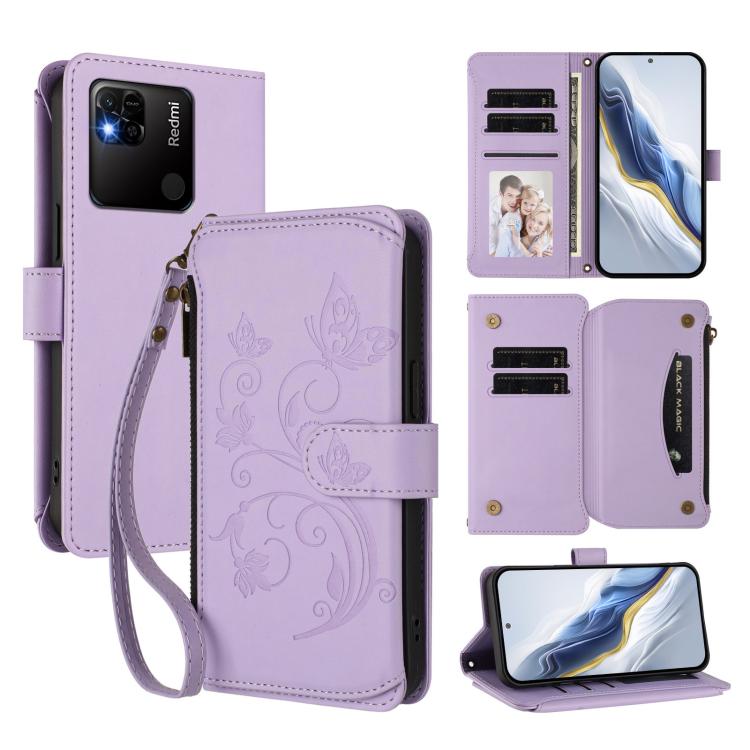 Butterfly Love Flower Multi-card Zipper Wallet Leather Phone Case, For Redmi Note 11S 5G / Poco M4 Pro 5G, For Redmi 10A / Redmi 9C, For Redmi 10 2022