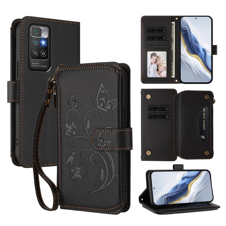 Butterfly Love Flower Multi-card Zipper Wallet Leather Phone Case, For Redmi Note 11S 5G / Poco M4 Pro 5G, For Redmi 10A / Redmi 9C, For Redmi 10 2022