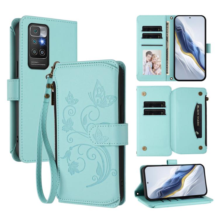 Butterfly Love Flower Multi-card Zipper Wallet Leather Phone Case, For Redmi Note 11S 5G / Poco M4 Pro 5G, For Redmi 10A / Redmi 9C, For Redmi 10 2022