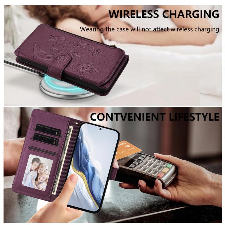 Butterfly Love Flower Multi-card Zipper Wallet Leather Phone Case, For Redmi Note 15 4G / 5G Global 164mm, For Redmi Note 15 Pro 5G Global 163.6mm, For Redmi 15 5G Global / 15 4G SEA 169.5mm, For Redmi 15 5G / 4G EU 171mm, For Redmi Turbo 4 Pro / Poco ...