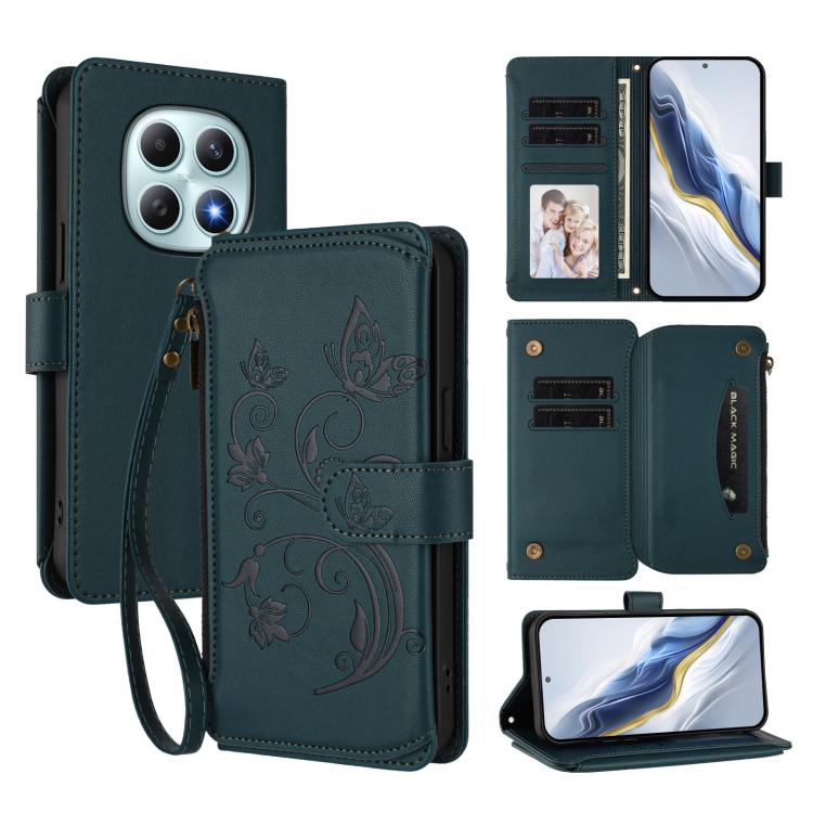Butterfly Love Flower Multi-card Zipper Wallet Leather Phone Case, For Redmi Note 15 4G / 5G Global 164mm, For Redmi Note 15 Pro 5G Global 163.6mm, For Redmi 15 5G Global / 15 4G SEA 169.5mm, For Redmi 15 5G / 4G EU 171mm, For Redmi Turbo 4 Pro / Poco ...