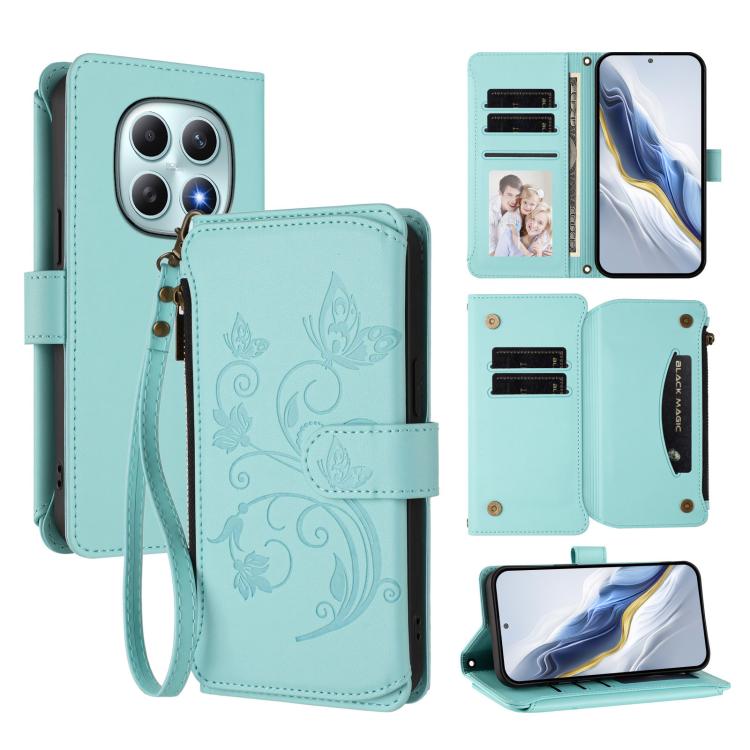 Butterfly Love Flower Multi-card Zipper Wallet Leather Phone Case, For Redmi Note 15 4G / 5G Global 164mm, For Redmi Note 15 Pro 5G Global 163.6mm, For Redmi 15 5G Global / 15 4G SEA 169.5mm, For Redmi 15 5G / 4G EU 171mm, For Redmi Turbo 4 Pro / Poco ...