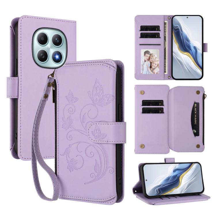 Butterfly Love Flower Multi-card Zipper Wallet Leather Phone Case, For Redmi Note 15 4G / 5G Global 164mm, For Redmi Note 15 Pro 5G Global 163.6mm, For Redmi 15 5G Global / 15 4G SEA 169.5mm, For Redmi 15 5G / 4G EU 171mm, For Redmi Turbo 4 Pro / Poco ...