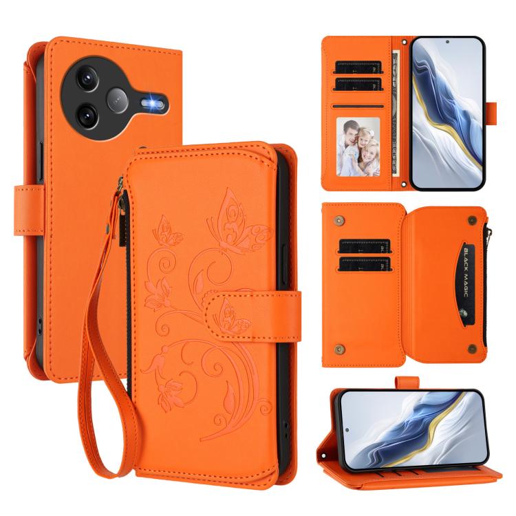 Butterfly Love Flower Multi-card Zipper Wallet Leather Phone Case, For Xiaomi 17 Max 5G, For Xiaomi 17T Pro 5G, For Xiaomi Poco M7 4G 169mm, For Xiaomi 15T Pro 5G, For Xiaomi 15T 5G, For Xiaomi Poco F7 Ultra / Redmi K80 Pro