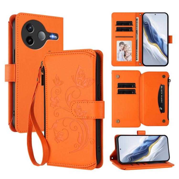 Butterfly Love Flower Multi-card Zipper Wallet Leather Phone Case, For Xiaomi Poco F7 Pro / Redmi K80, For Xiaomi Poco M7 5G / Poco C75 4G, For Xiaomi 15 Ultra, For Xiaomi Poco X7 Pro, For Xiaomi 15 Pro, For Xiaomi 15